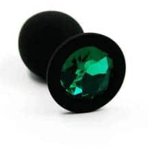 Анальная пробка из силикона с зеленым кристаллом Kanikule, черная