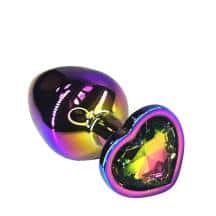 Анальная пробка Kanikule Medium, неохром с разноцветным кристаллом сердце