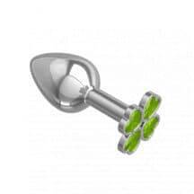 Анальная пробка с салатовыми стразами Silver Shamrock, серебряная. Нет в наличии Анальная пробка с салатовыми стразами Silver Shamrock, серебряная