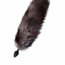 Силиконовая анальная пробка Toyfa Popo Pleasure с хвостом чернобурой лисы, черная, S