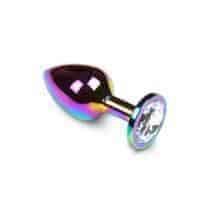 Анальная пробка Пикантные Штучки разноцветная с бесцветным кристаллом, средняя. Нет в наличии Анальная пробка Пикантные Штучки разноцветная с бесцветным кристаллом, средняя