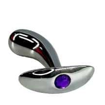 Анальная изогнутая пробка для ношения Kanikule Small, серебристая c фиолетовым кристаллом