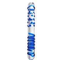 Двусторонний фаллоимитатор Sexus Glass 22 см, бесцветный, синий