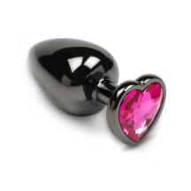 Анальная пробка большая Пикантные Штучки с рубиновым кристаллом в виде сердечка, графитовая, 8.5 см