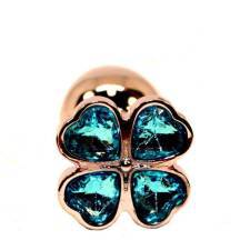 Анальная пробка 4sexdream, золотистая с голубым кристаллом цветком