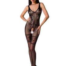 Боди-комбинезон, мелкая сетка, узор на корсете, чёрный, размер OS, Passion