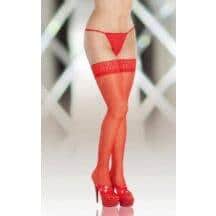 Чулки Soft Line на кружевной резинке красные, XL