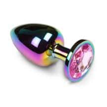 Анальная пробка Пикантные Штучки разноцветная с розовым кристаллом, большая. Нет в наличии Анальная пробка Пикантные Штучки разноцветная с розовым кристаллом, большая