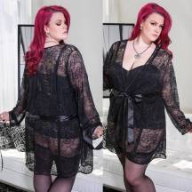 Черный легкий халатик из кружева OS XL. Нет в наличии Черный легкий халатик из кружева OS XL