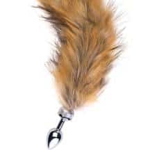 Анальная пробка Toyfa Metal с большим рыжим хвостом, серебристый