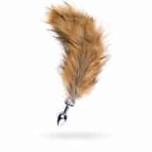 Анальная пробка Toyfa Metal с большим рыжим хвостом, серебристый