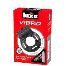 Виброкольцо Luxe Vibro Африканский Эль Дьябло + презерватив, черное