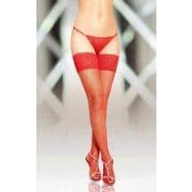 Чулки-Сетка Soft Line с кружевной резинкой красные, M