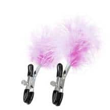 Зажимы для сосков с розовым пухом Toyfa Theatre, серебристые