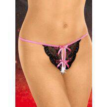 Стринги кружевные Soft Line с доступом черно-розовые, XL