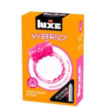 Эрекционное кольцо с вибрацией Luxe Vibro Техасский Бутон + презерватив, розовое