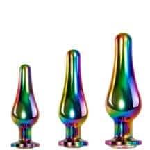 Набор анальных пробок Evolved Rainbow Metal с разноцветным кристаллом, разноцветные