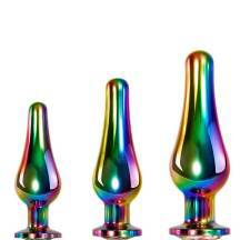 Набор анальных пробок Evolved Rainbow Metal с разноцветным кристаллом, разноцветные