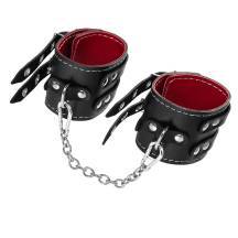 Оковы с двумя ремнями и красной подкладкой Pecado BDSM, натуральная кожа, черные