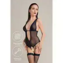 Эротическое боди Waname Apparel Exility с пажами для чулок черное, M