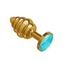 Анальная втулка Gold Spiral с голубым кристаллом маленькая