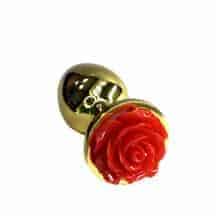 Анальная пробка Kanikule Small с красной розой, золотистая Анальная пробка Kanikule Small с красной розой, золотистая