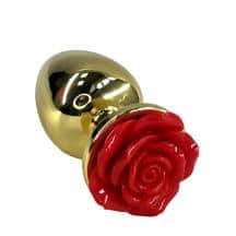 Анальная пробка Kanikule Large с красной розой, золотистая Анальная пробка Kanikule Large с красной розой, золотистая