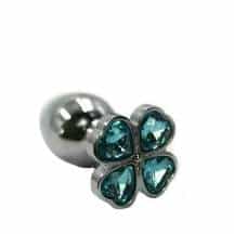 Анальная пробка Kanikule Small, серебристая с голубым кристаллом цветком