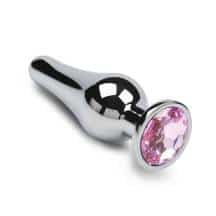 Анальная пробка маленькая Пикантные Штучки с розовым кристаллом, серебристая, 8.5 см