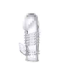 Насадка на член с шипиками и отростком для стимуляции клитора Toyfa, бесцветная