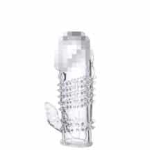 Насадка на член с шипиками и отростком для стимуляции клитора Toyfa, бесцветная