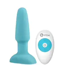 Анальная римминг-пробка b-Vibe Rimming 2 с пультом ДУ, голубая