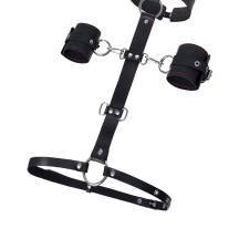Сбруя для фиксации шеи и рук Pecado BDSM, натуральная кожа, черная