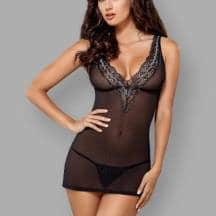Полупрозрачная сорочка Obsessive с кружевным  V- образным вырезом, L/XL
