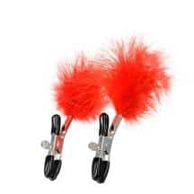 Зажимы для сосков с красным пухом Toyfa Theatre, серебристые. Нет в наличии Зажимы для сосков с красным пухом Toyfa Theatre, серебристые