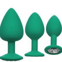Набор анальных пробок CalExotics Cheeky Gems, зелёные с бесцветными кристаллами