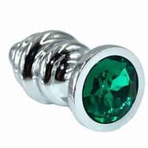 Анальная пробка ребристая Kanikule Medium, серебристая с зеленым кристаллом Анальная пробка ребристая Kanikule Medium, серебристая с зеленым кристаллом