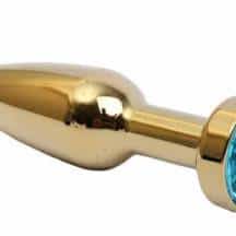 Анальная пробка 4sexdream, золотистая с голубым кристаллом