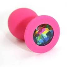 Анальная пробка из силикона с разноцветным кристаллом Kanikule, розовая