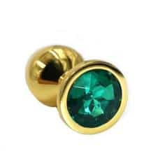 Анальная пробка Kanikule Small, золотистая с зеленым кристаллом