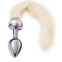 Анальная пробка ToyFa Metal с белым хвостом, серебристый