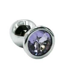 Анальная пробка Kanikule Medium, серебристая с сиреневым кристаллом