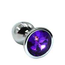 Анальная пробка Kanikule Medium, серебристая с фиолетовым кристаллом