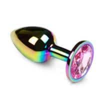 Анальная пробка Пикантные Штучки разноцветная с розовым кристаллом, маленькая