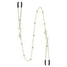 Зажимы для сосков с бусинами и цепью Taboom Nipple Play Tweezers Pearl & Deluxe Chain, золотистый