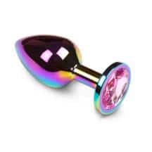 Анальная пробка Пикантные Штучки разноцветная с розовым кристаллом, средняя. Нет в наличии Анальная пробка Пикантные Штучки разноцветная с розовым кристаллом, средняя