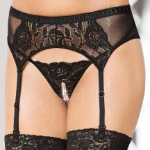 Пояс для чулок и стринги кружевные черные-M/L