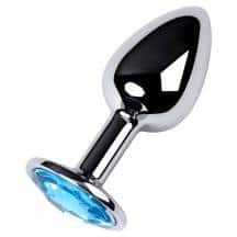 Анальная пробка Metal by Toyfa c голубым кристаллом, серебристый