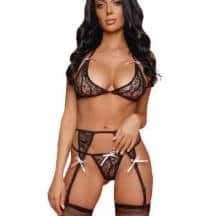 Комплект белья Amor El Barselona бюстгальтер и стринги с поясом L/XL, черный 