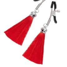 Зажимы на соски «прищепки» с кисточками из шелка Pecado BDSM, металл, красный